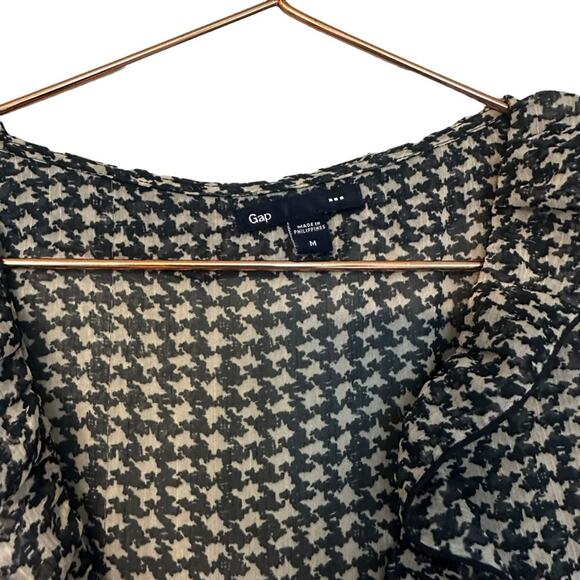 Gap factory ruffle front Houndstooth blouse size medium semi sheer - Picture 2 of 5
